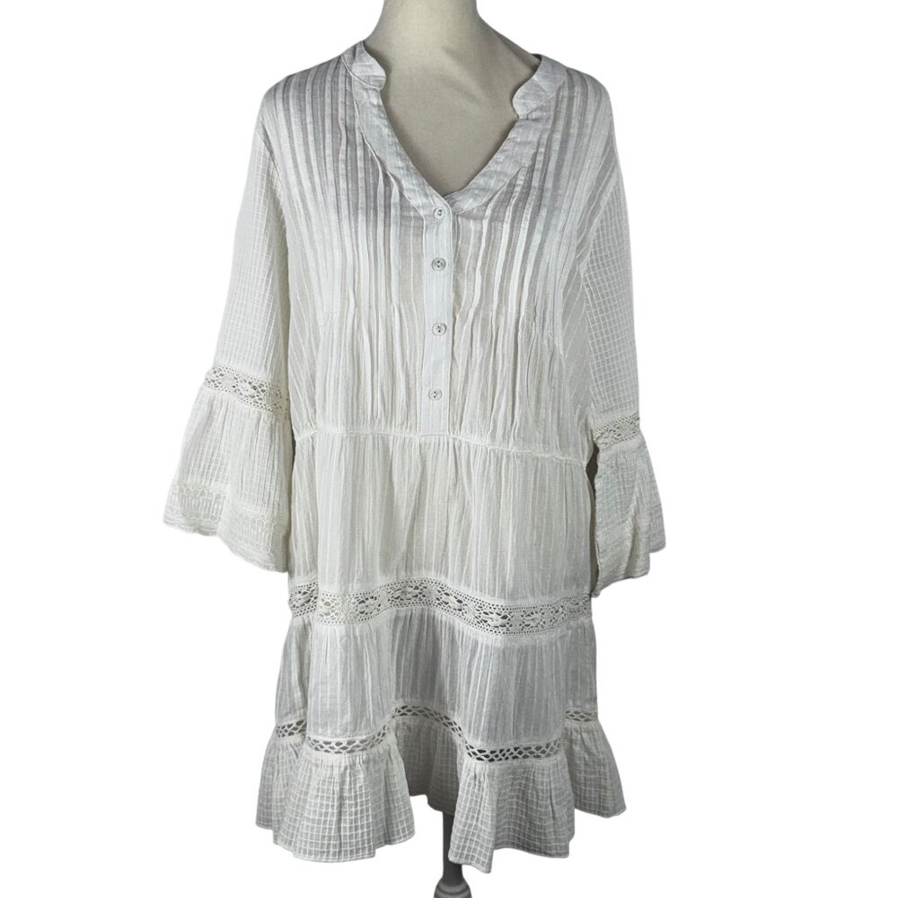 Like new! DOTTI White Cotton Boho Shabby Chic Swim Coverup Size Medium - Picture 3 of 13